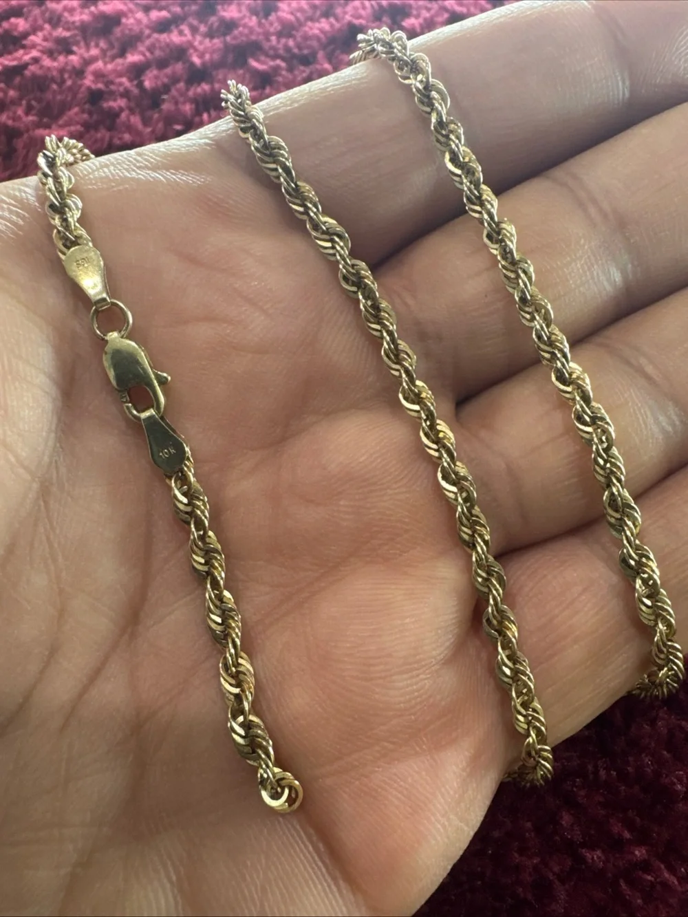 10K Yellow Gold Rope Chain Necklace 20” 3mm 4.7g Broken Needs Repair
